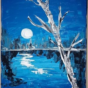 "Oh, the moon!" Original Abstract Landscape 9x12